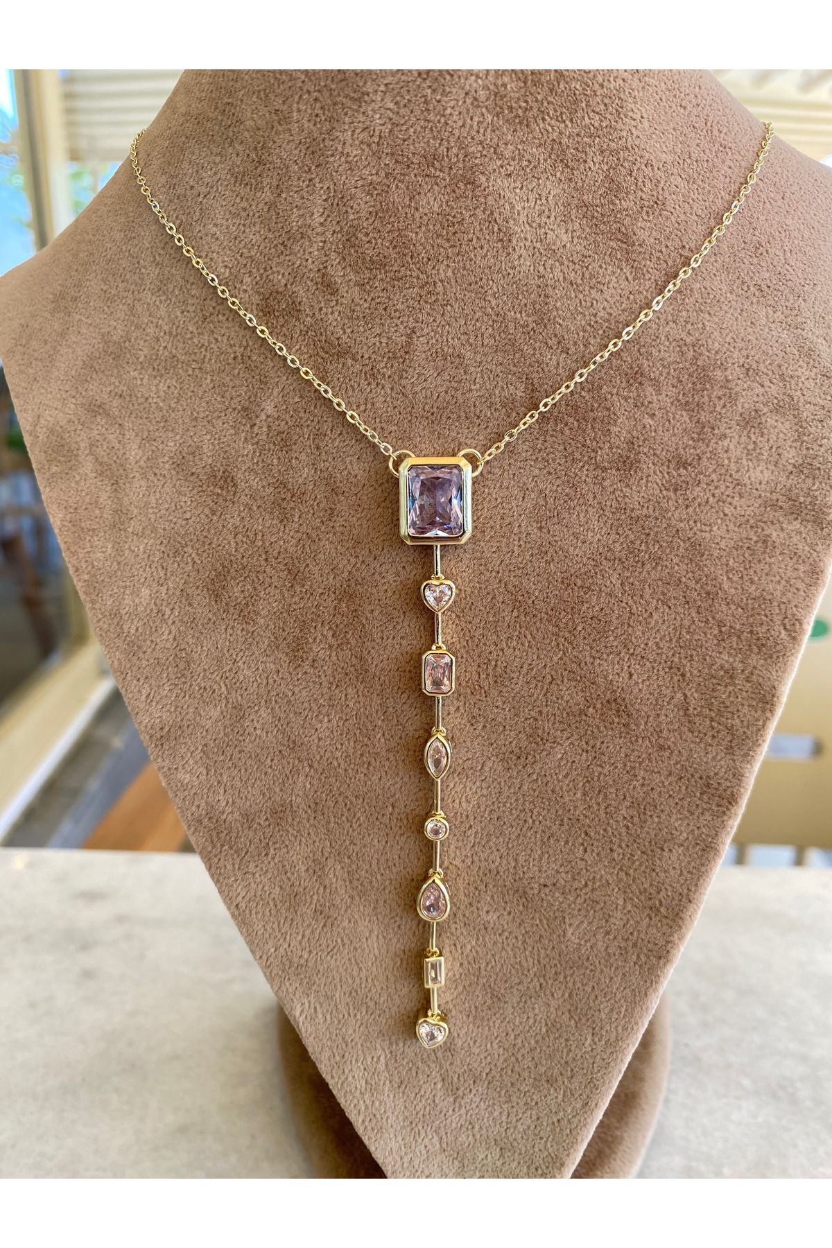 Moonjy Çelik Gold Zirkon Taşlı "Serenity Line" Y Kolye