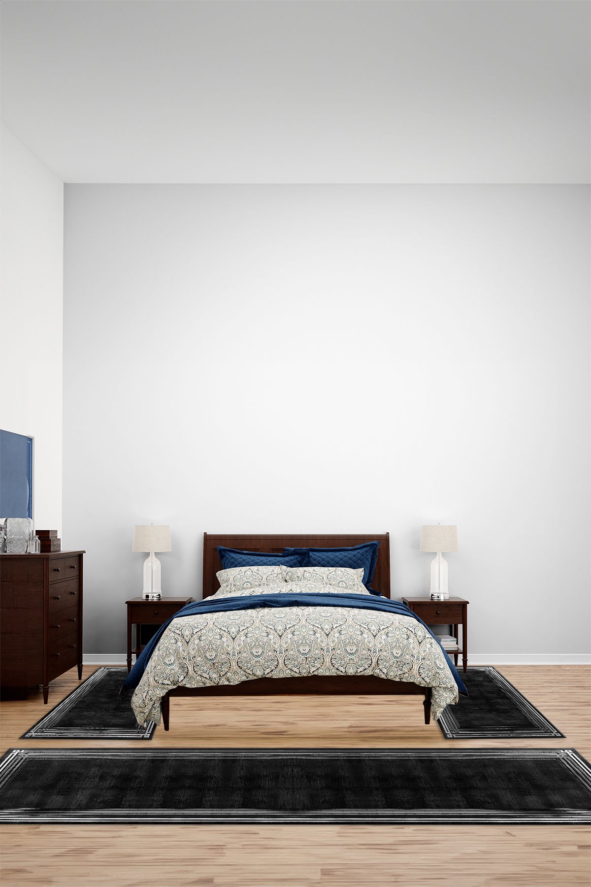 Viyana Home Dijital Kaymaz Yıkanabilir Çerçeveli Sade Üçlü Yatak Odası Takım Halısı, YO-ÇERÇEVELİ-204-ANTRASİT,