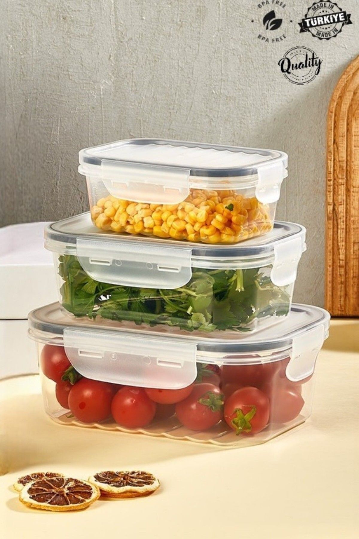 MUF HOME Tam Vakumlu Hava Aldırmaz Kilitli Sızdırmaz Saklama Kabı Erzak Kabı Seti 3'Lü(500ml+1000ml+1700ml)