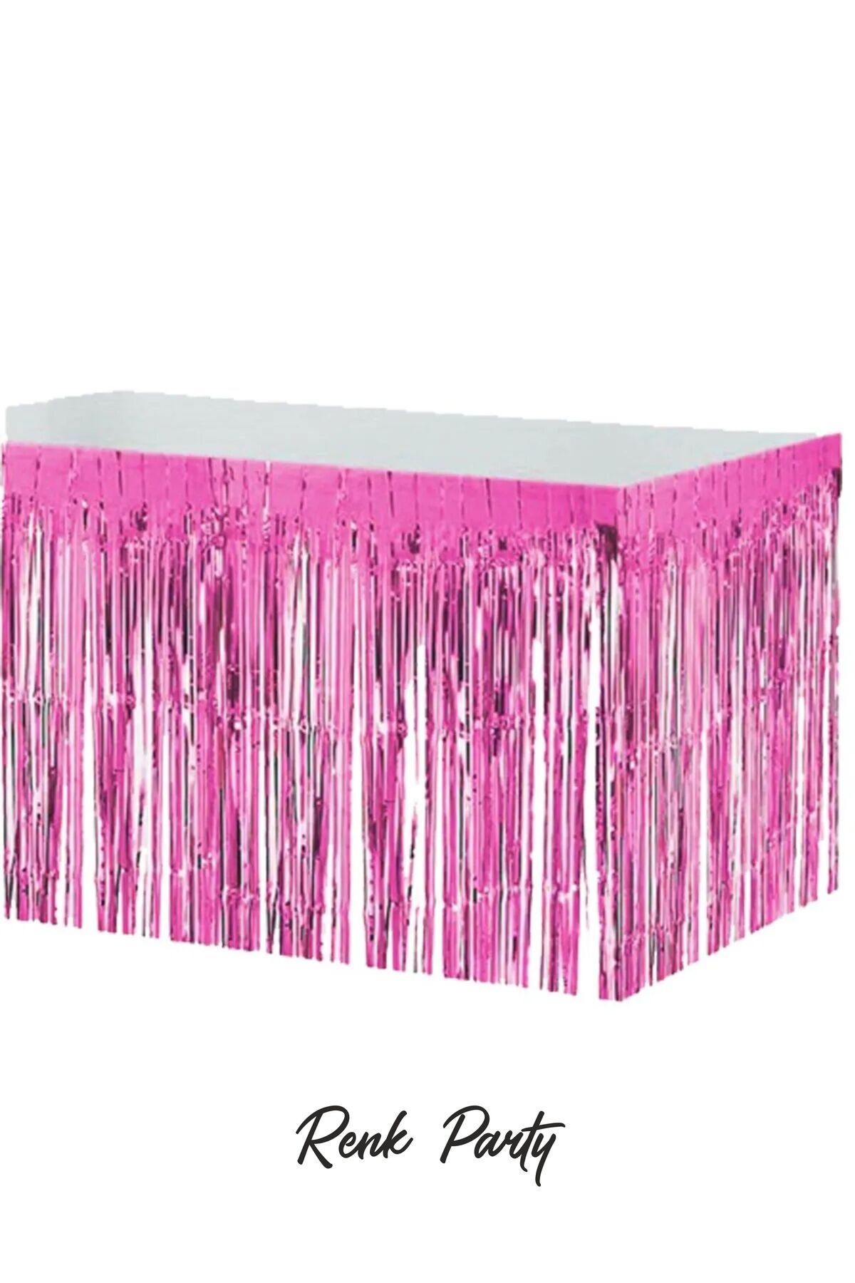 renk party Metalize Masa Eteği Pembe Renk 75x360 Cm - Püskül Etek