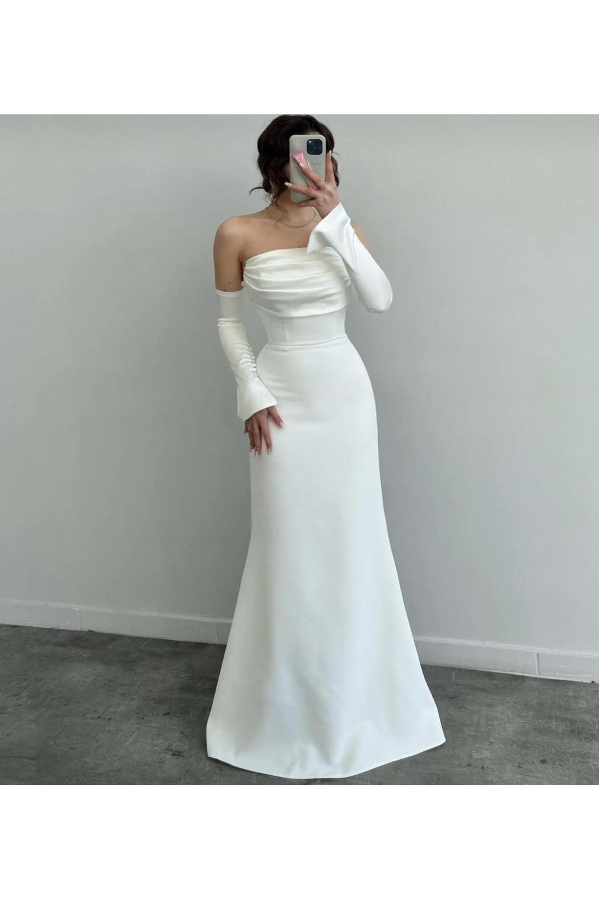 ETİQET 25Y1068 ABİYE AÇIK KREP KUMAŞ BALIK MODEL BEYAZ