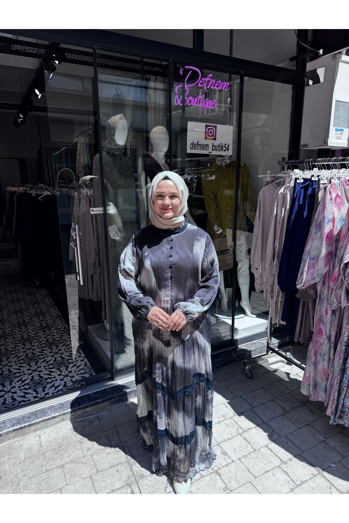 DEFNEMBUTİK54 Lissmore Gömlek Yaka Yarım düğmeli lacivert Desen Elbise