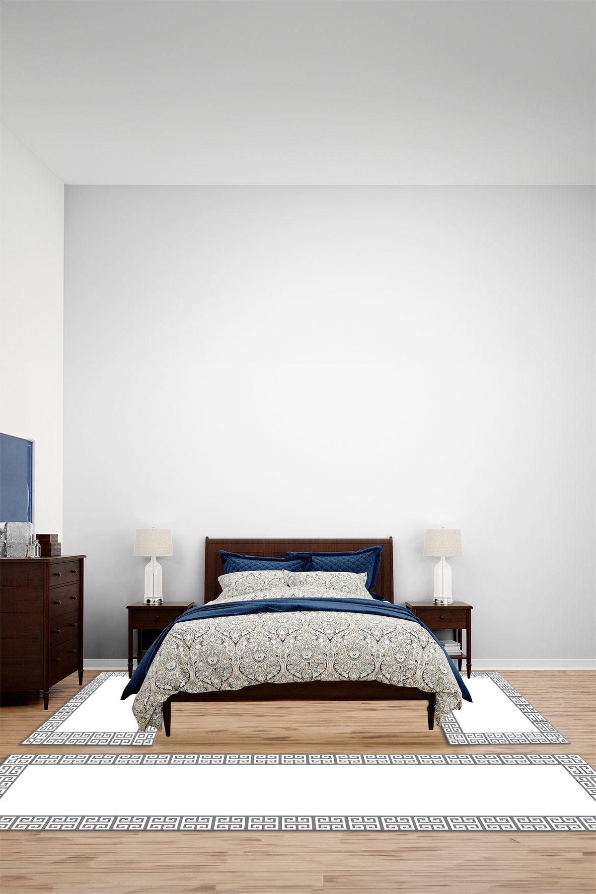 Viyana Home Dijital Kaymaz Yıkanabilir Çerçeveli Üçlü Yatak Odası Takım Halısı, YO-ÇERÇEVELİ-208-GRİ,