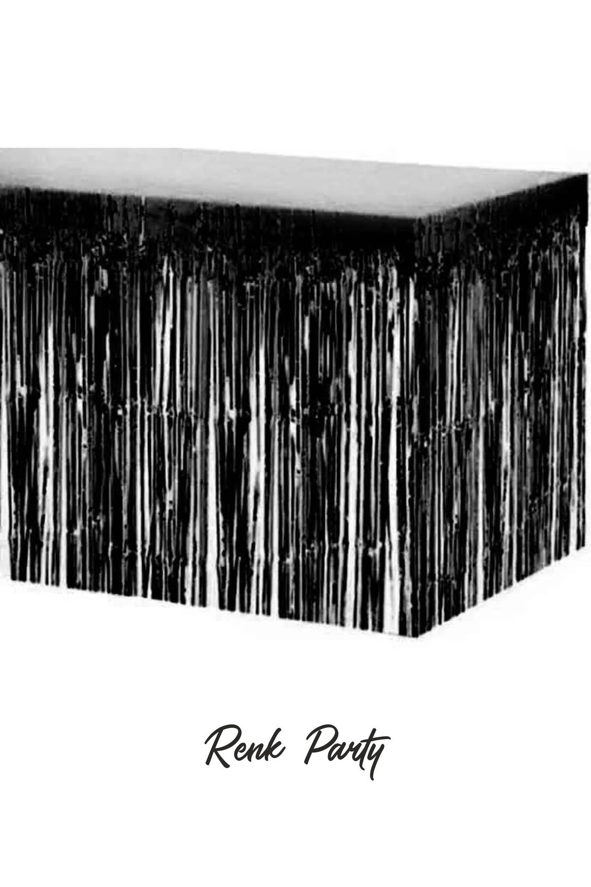 renk party Metalize Masa Eteği Siyah Renk 75x360 Cm - Püskül Etek