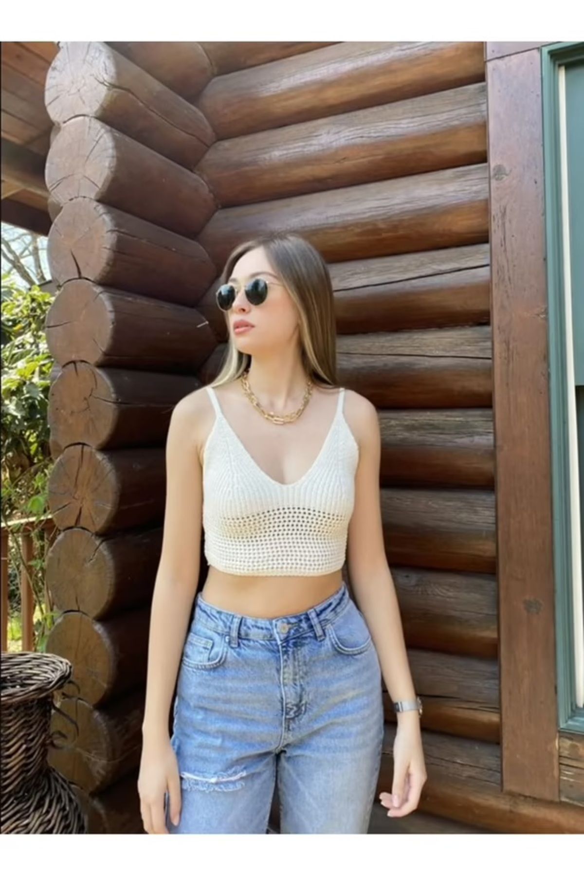 eseza tekstil Örgü crop arkası bağcıklı