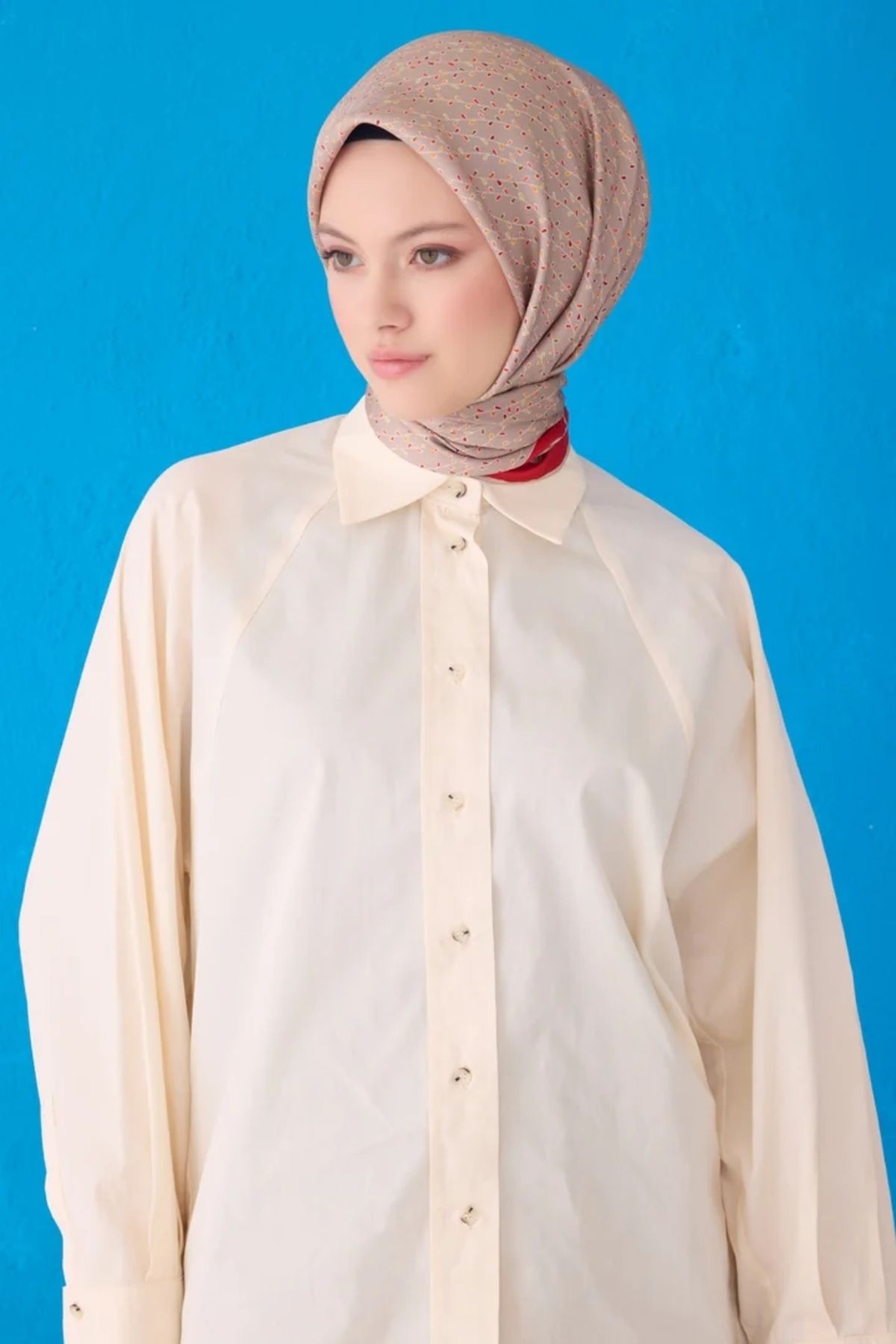 Belli Twill İpek Eşarp 4128D Çiçekli Desen Vizon-Çok Renkli-35