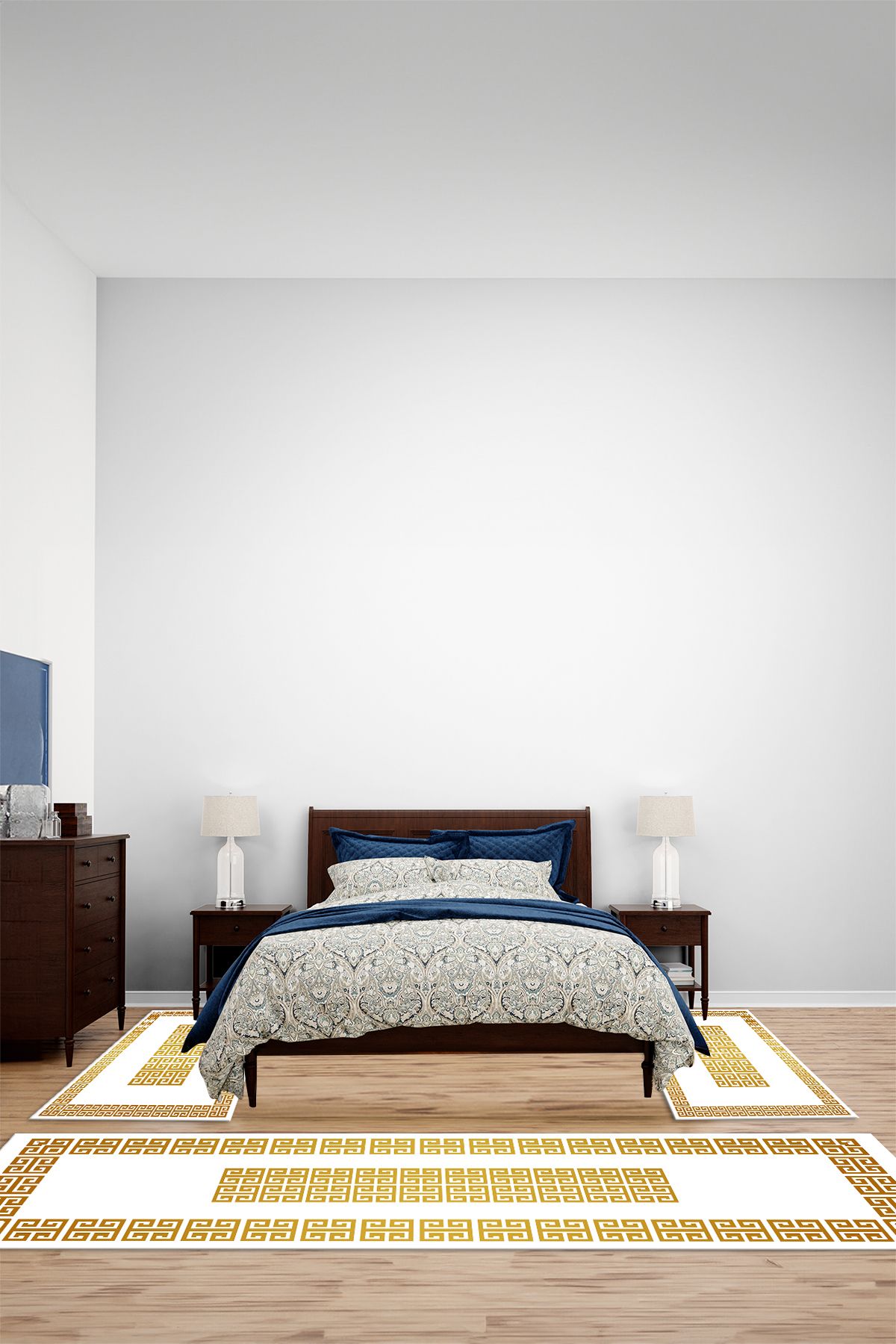 Viyana Home Dijital Kaymaz Yıkanabilir Çerçeveli Göbek Üçlü Yatak Odası Takım Halısı, YO-ÇERÇEVELİ-191-GOLD,