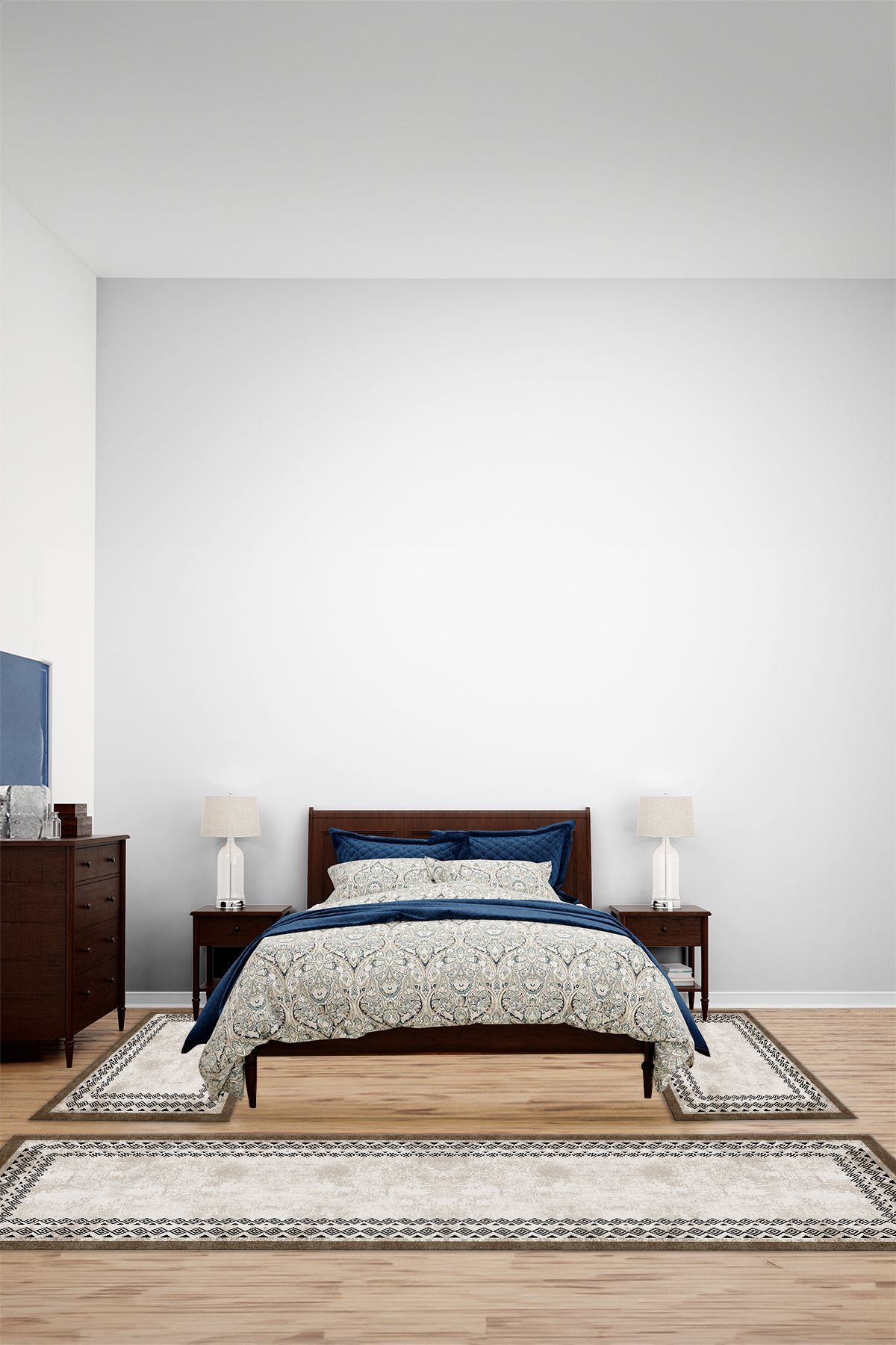 Viyana Home Dijital Kaymaz Yıkanabilir Çerçeveli Etnik Üçlü Yatak Odası Takım Halısı, YO-ÇERÇEVELİ-164-KAHVE,