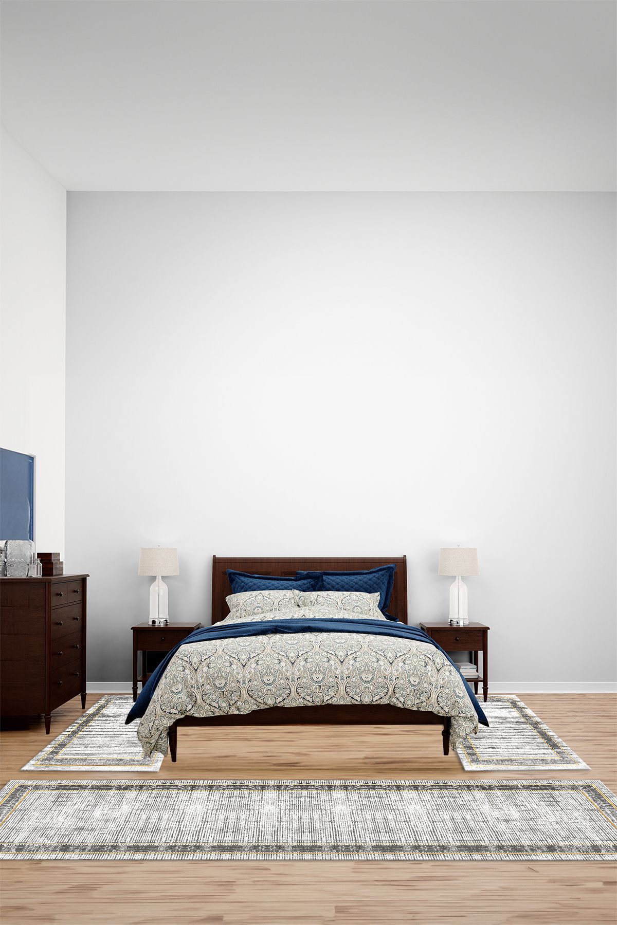 Viyana Home Dijital Kaymaz Yıkanabilir Çerçeveli Sade Üçlü Yatak Odası Takım Halısı, YO-ÇERÇEVELİ-190-KREM,