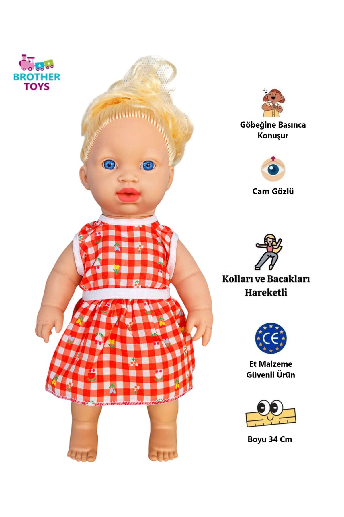 Brother Toys Göbeğine Basınca Konuşan Oyuncak Cam Gözlü Nazlı Et Bebek 34 Cm.