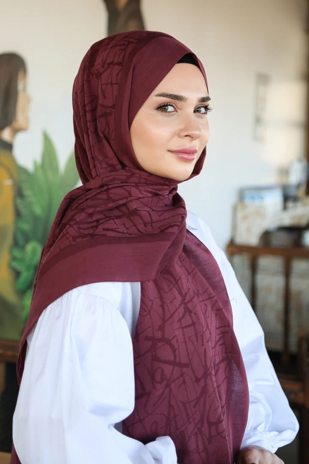 Armine Lyocell İpek Şal 3 Düz Renk Bordo-03
