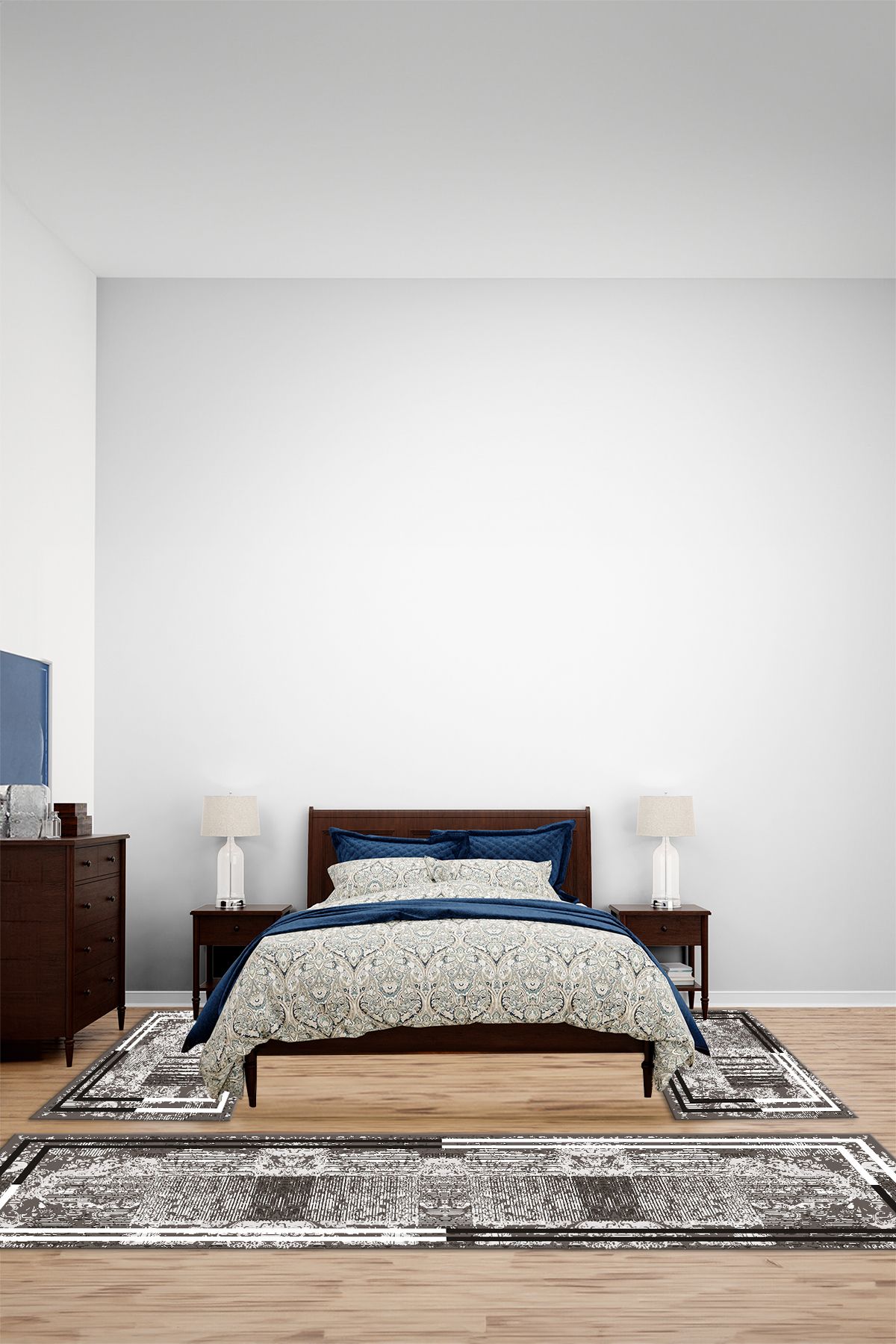 Viyana Home Dijital Kaymaz Yıkanabilir Çerçeveli Üçlü Yatak Odası Takım Halısı, YO-ÇERÇEVELİ-144-KAHVE,
