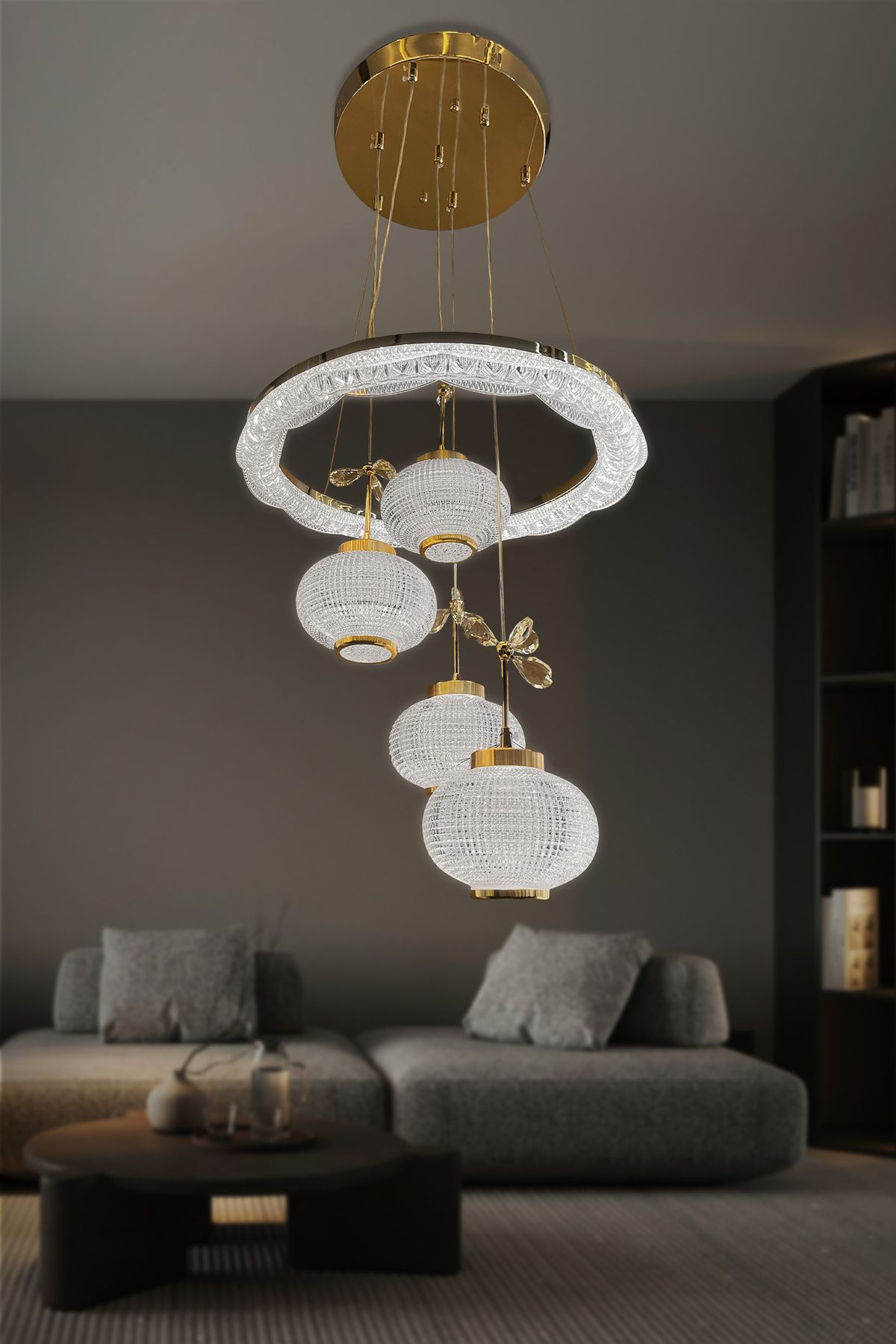 RSCOLLECTIONS Kristal Küre 4 lü Modern Sarkıt Led Avize