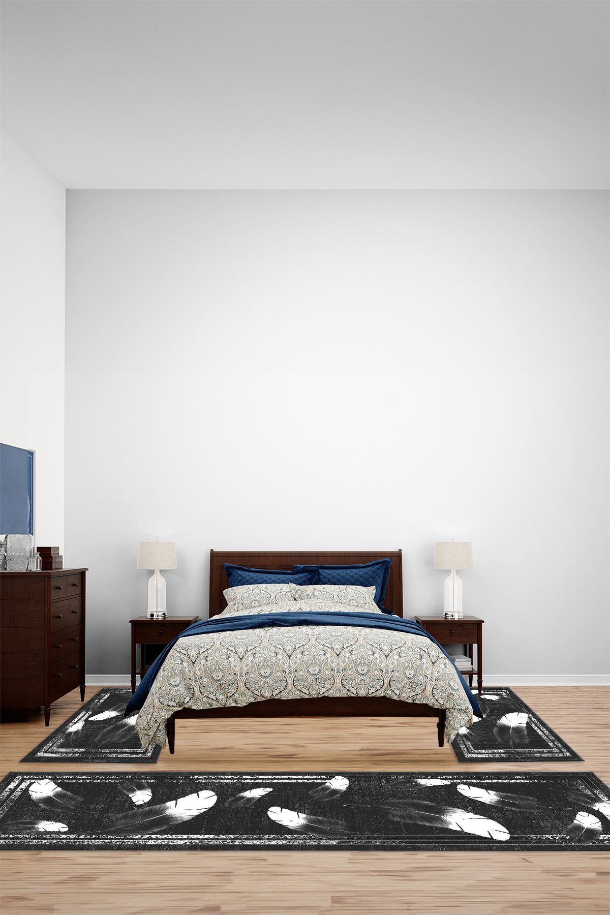Viyana Home Dijital Kaymaz Yıkanabilir Çerçeveli Tüy Üçlü Yatak Odası Takım Halısı, YO-ÇERÇEVELİ-187-ANTRASİT,