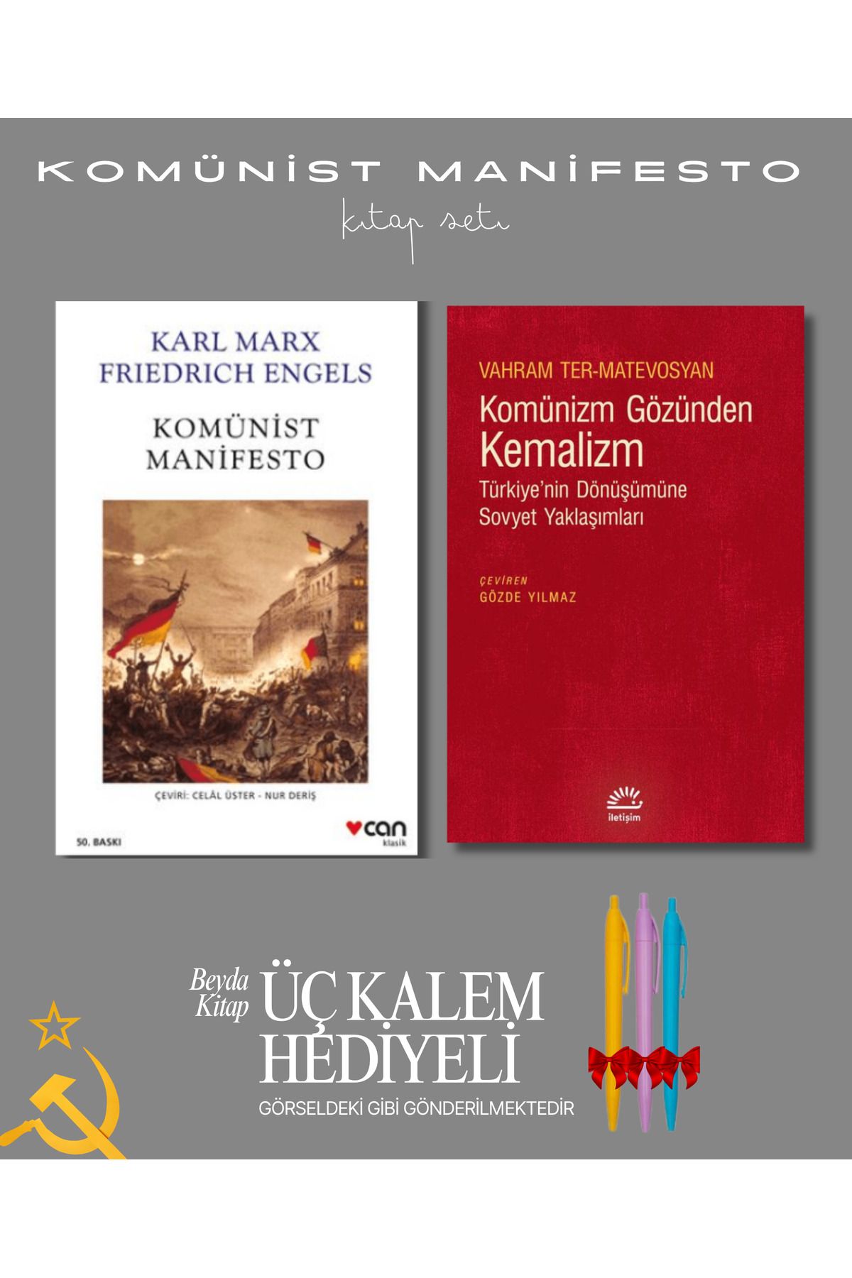 İletişim Yayınları Komünist Manifesto - Komünizm Gözünden Kemalizm - Kitap Seti - Üç Kalem Hediyeli - KMNZ255
