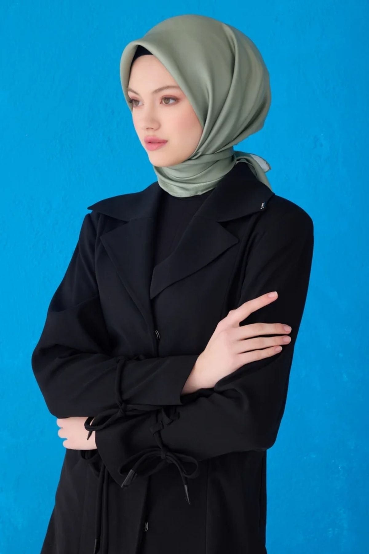 Belli Twill İpek Eşarp 4129D Düz Renk Çay Yeşili-09