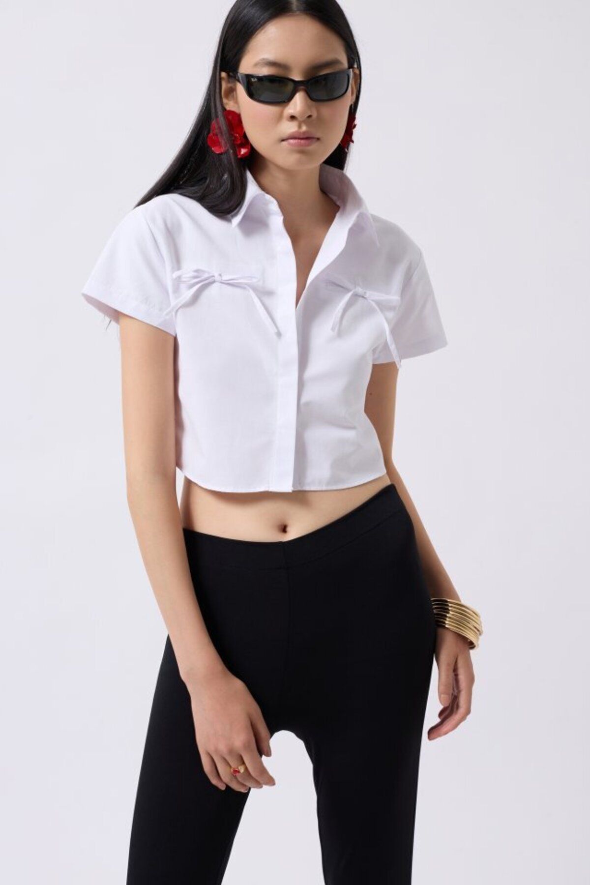 D&M Life Collection Kurdele Detay Crop Gömlek - M - Beyaz