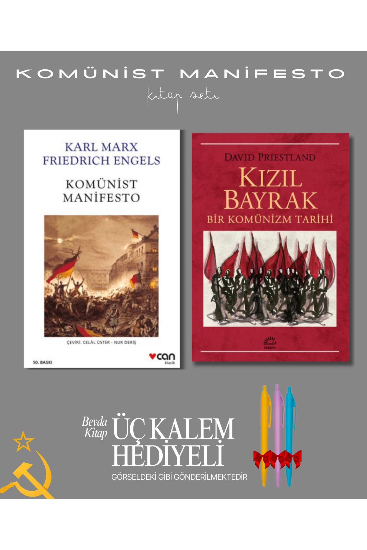 İletişim Yayınları Komünist Manifesto - Kızıl Bayrak - Kitap Seti - Üç Kalem Hediyeli - KMNZ255