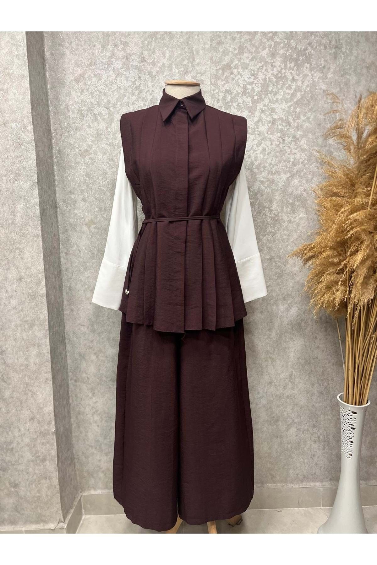 naqshestore 25Y8482 TAKIM 3 LÜ YELEK GÖMLEK PANTOLON , YELEK PİLELİ GİZLİ DÜĞME KAPAMA VİŞNE