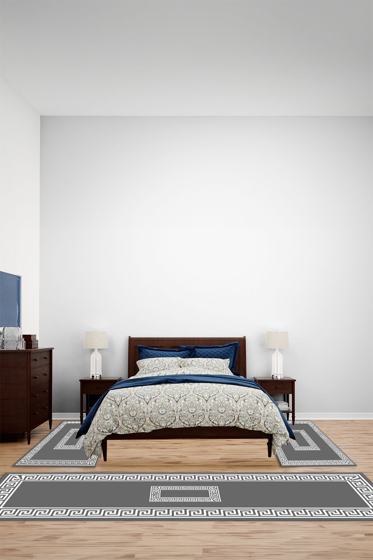 Viyana Home Dijital Kaymaz Yıkanabilir Çerçeveli Üçlü Yatak Odası Takım Halısı, YO-ÇERÇEVELİ-192-GRİ,