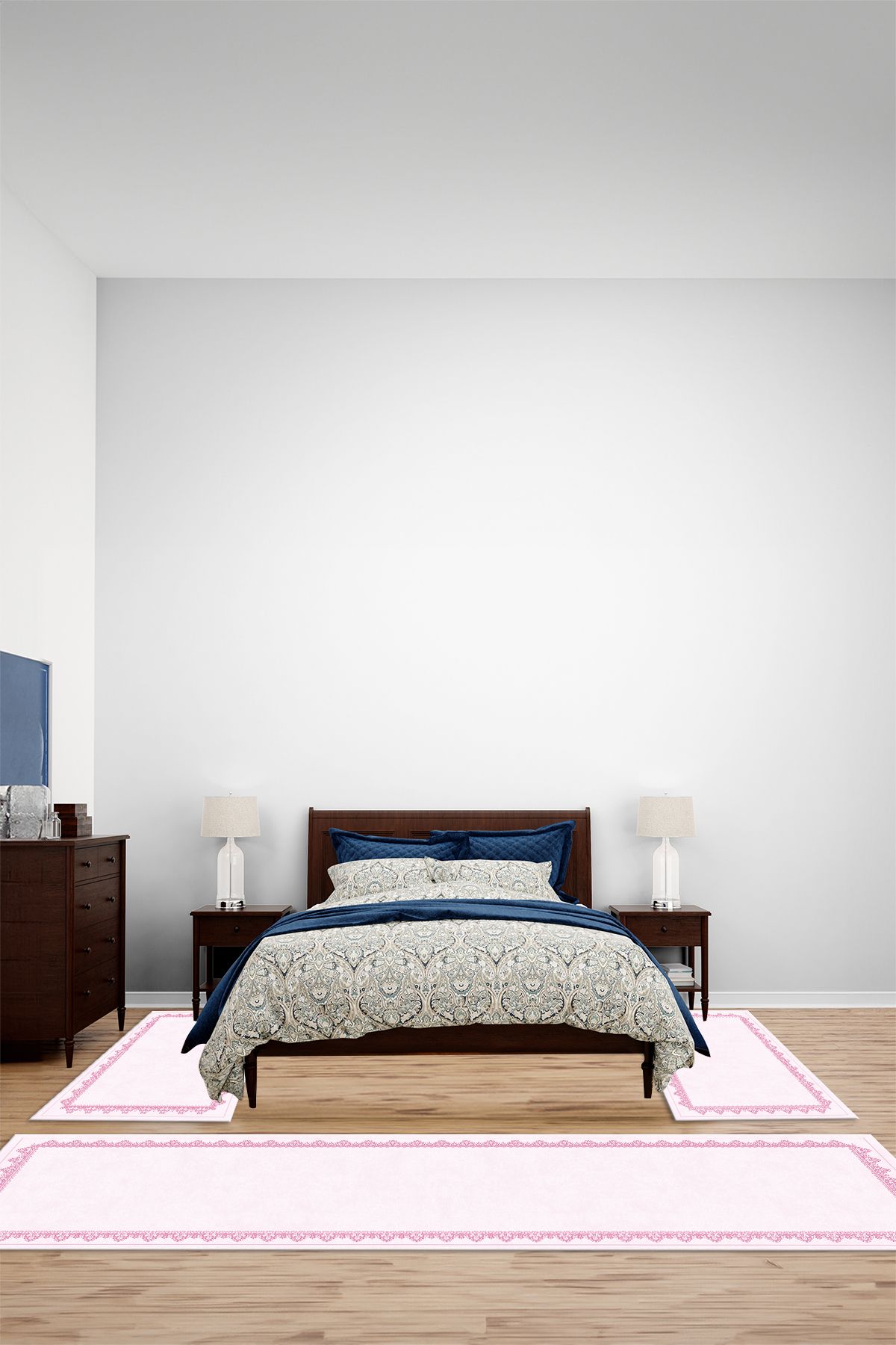 Viyana Home Dijital Kaymaz Yıkanabilir Çerçeveli Klasik Üçlü Yatak Odası Takım Halısı, YO-ÇERÇEVELİ-150-PEMBE,