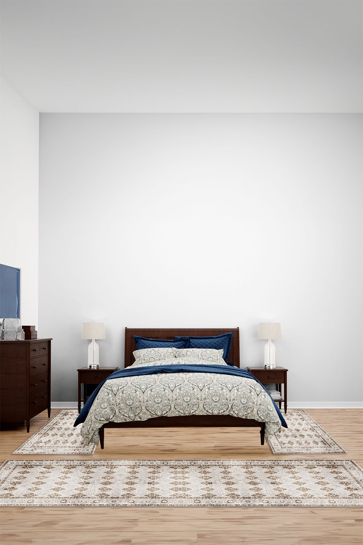 Viyana Home Dijital Kaymaz Yıkanabilir Çerçeveli Üçlü Yatak Odası Takım Halısı, YO-ÇERÇEVELİ-203-KAHVE,