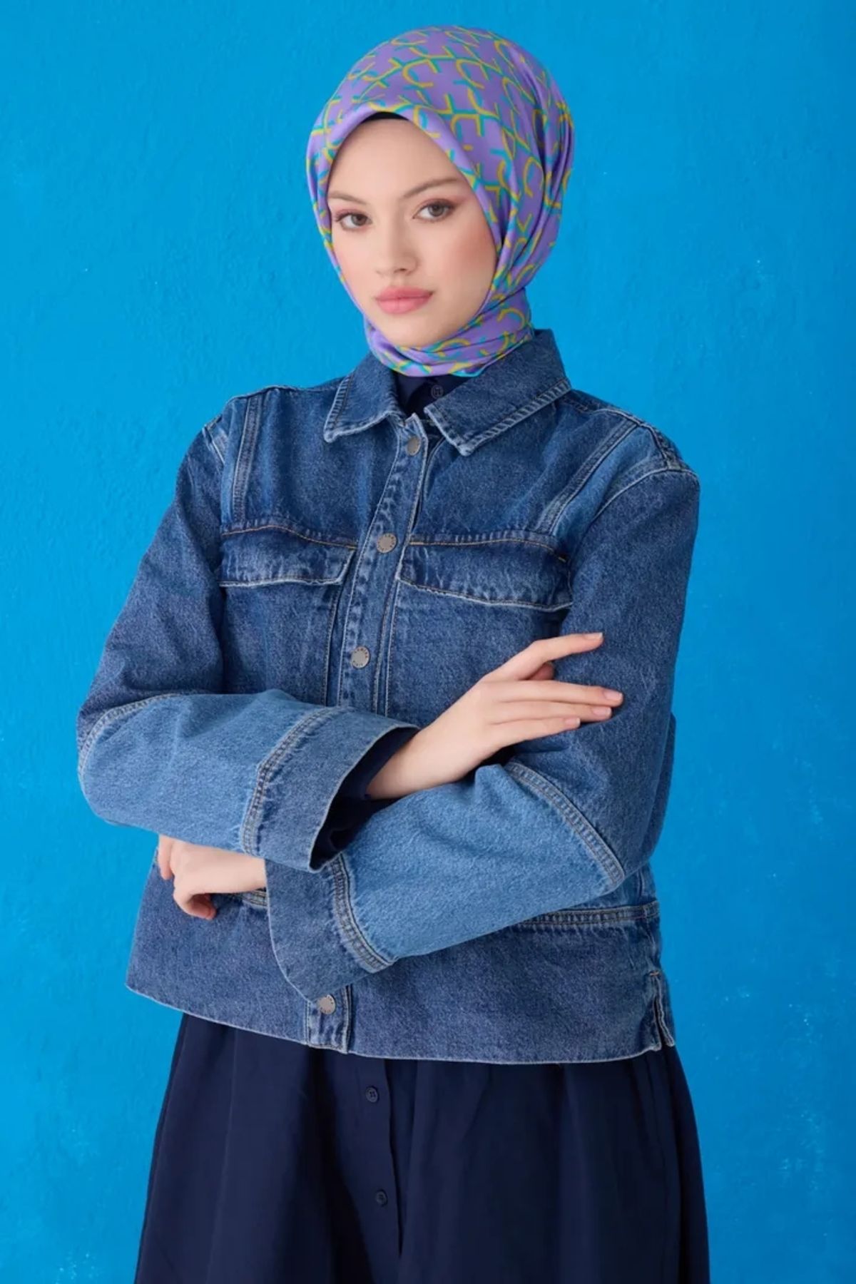 Belli Twill İpek Eşarp 4102D Geometrik Desen Mor-Hardal-80