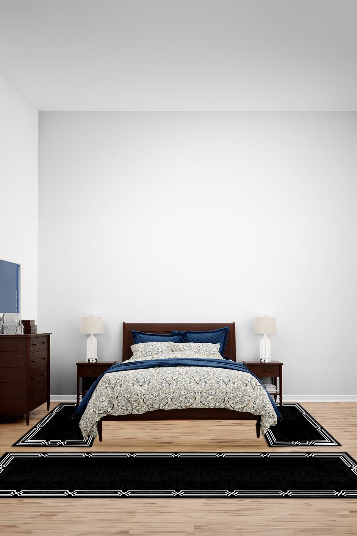 Viyana Home Dijital Kaymaz Yıkanabilir Çerçeveli Üçlü Yatak Odası Takım Halısı, YO-ÇERÇEVELİ-141-SİYAH,