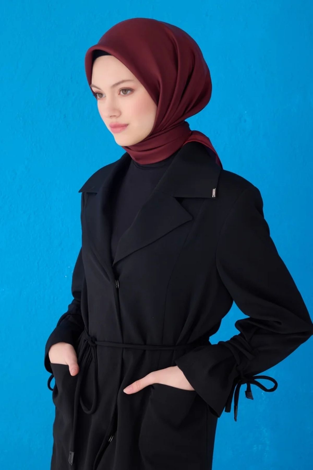 Belli Twill İpek Eşarp 4129D Düz Renk Bordo-04