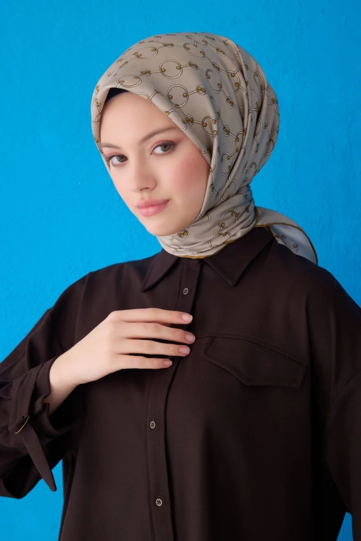 Belli Twill İpek Eşarp 4109D Zincir Desen Nefti-02