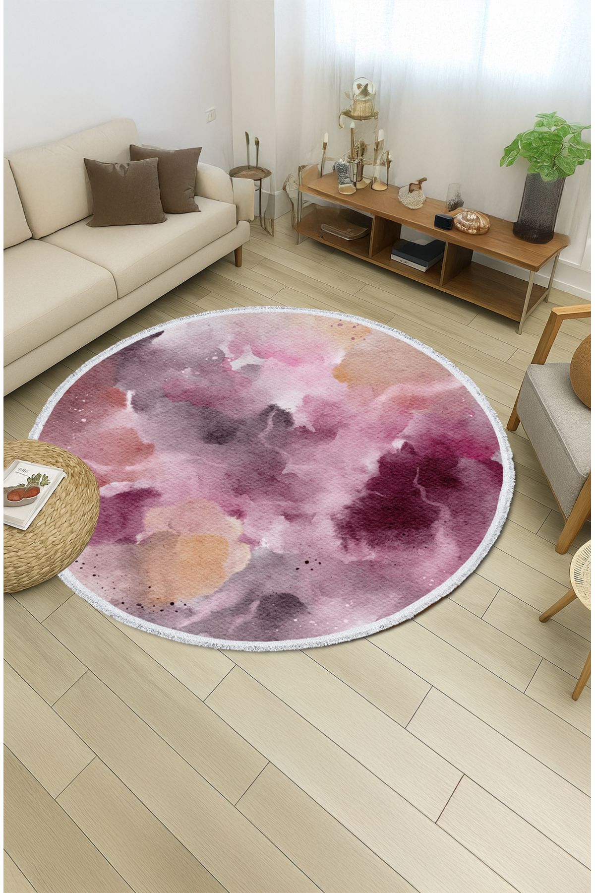 TNYLOF Soyut Desenli Yuvarlak Halı – Modern Renkli Tasarım | 60x60 – 180x180 cm