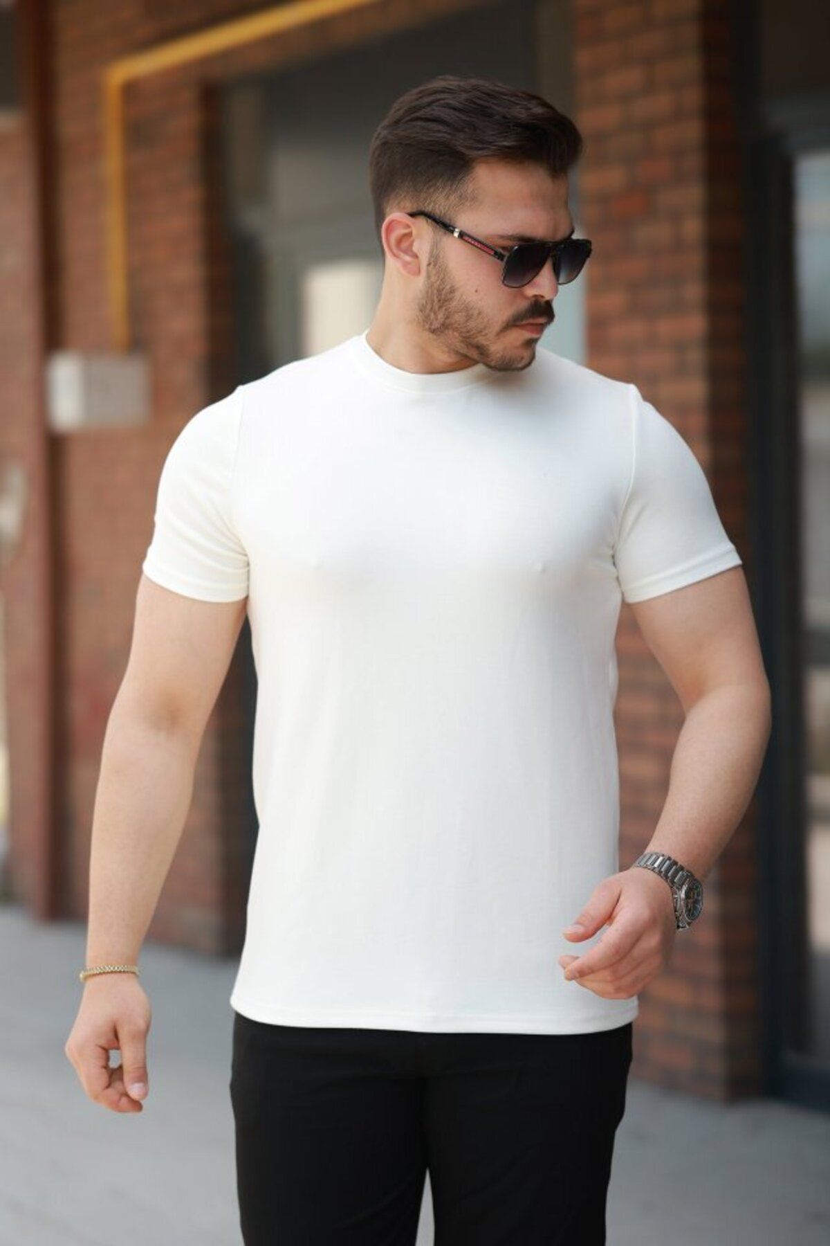 D&M Life Collection Erkek Basic Kısa Kollu Tişört - M - Beyaz