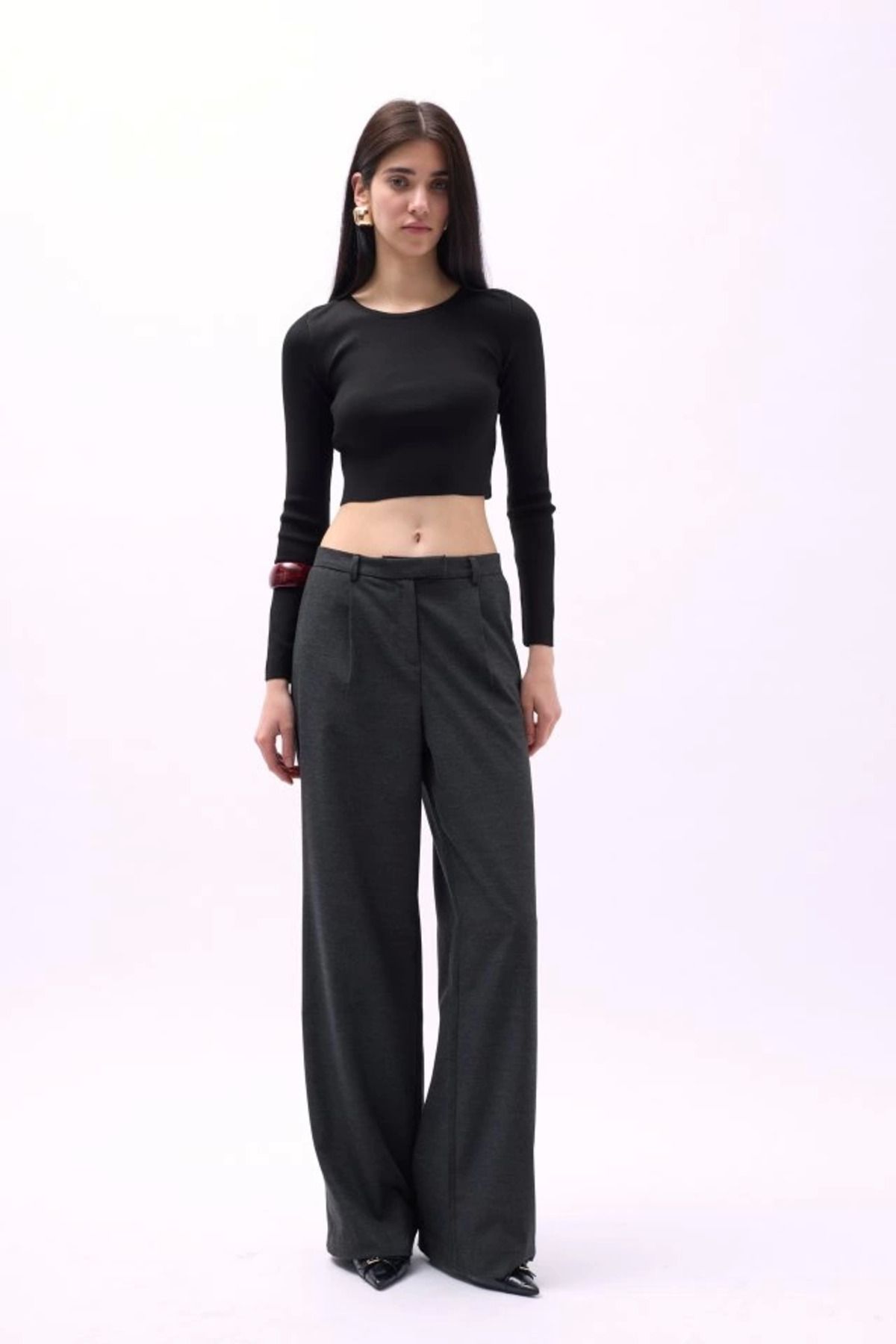 Omarı Dokulu Crop Bisiklet Yaka Bluz