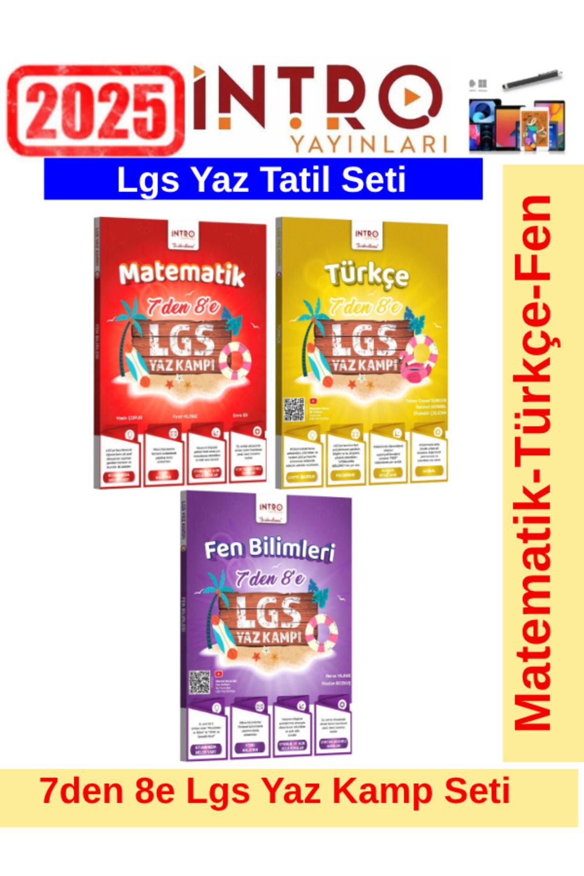 Ens Yayıncılık İntro Yayınları 8.Sınıf LGS Kamp Matematik-Türkçe-Fen Yaz Tatil Kamp Seti+Kalem