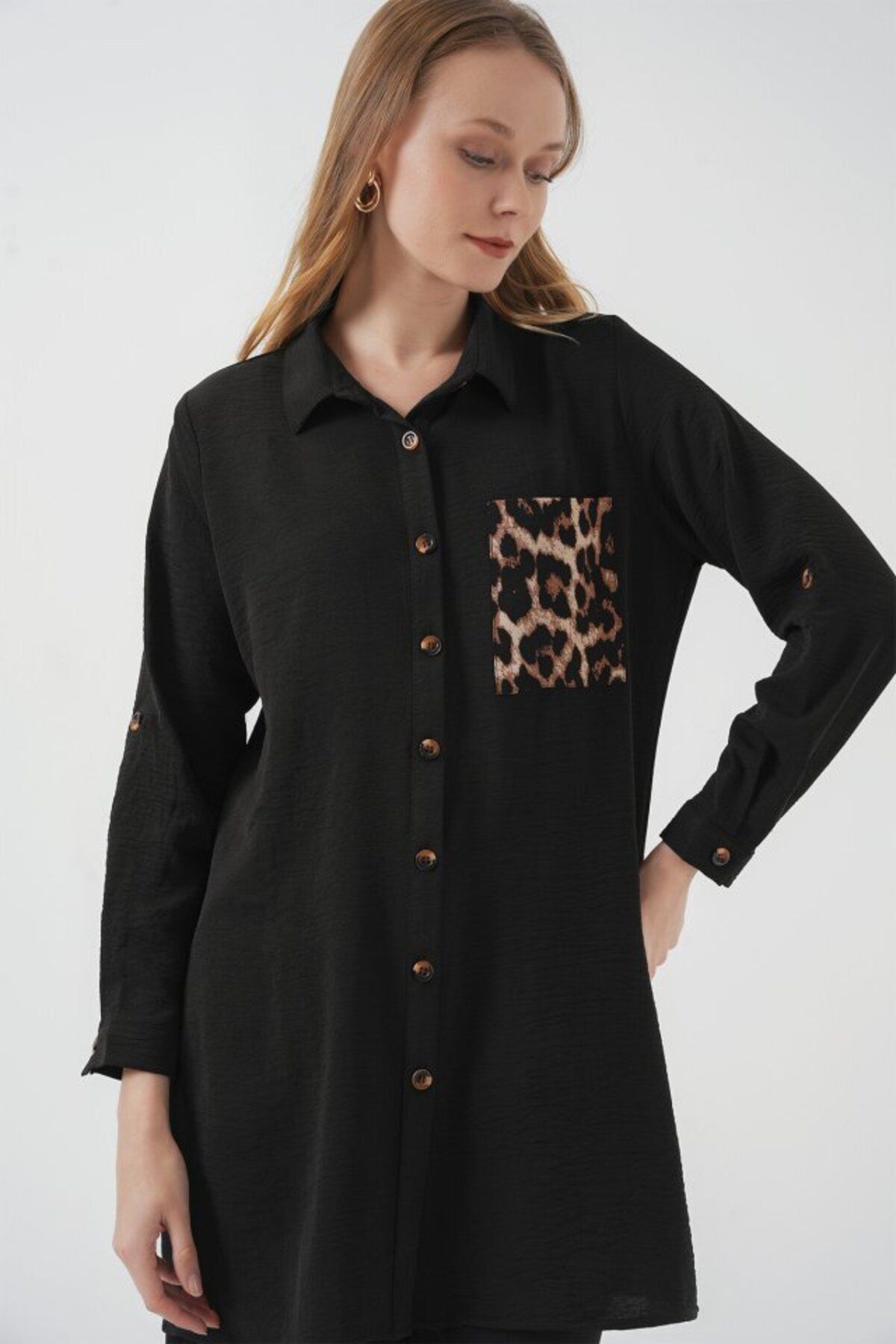D&M Life Collection 5851 Cep Detaylı Gömlek Tunik - Siyah - 38 - Siyah