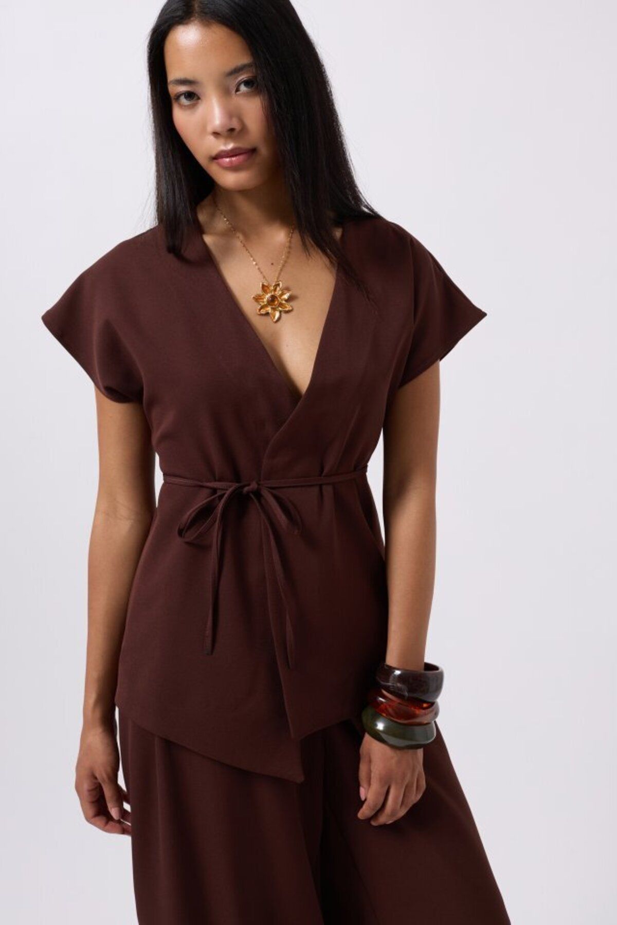 D&M Life Collection Bağcık Detay Yelek - S - Kahverengi
