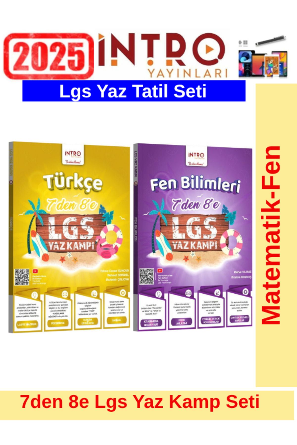 Ens Yayıncılık İntro Yayınları 8.Sınıf LGS Kamp Türkçe-Fen Yaz Tatil Kamp Seti+Kalem