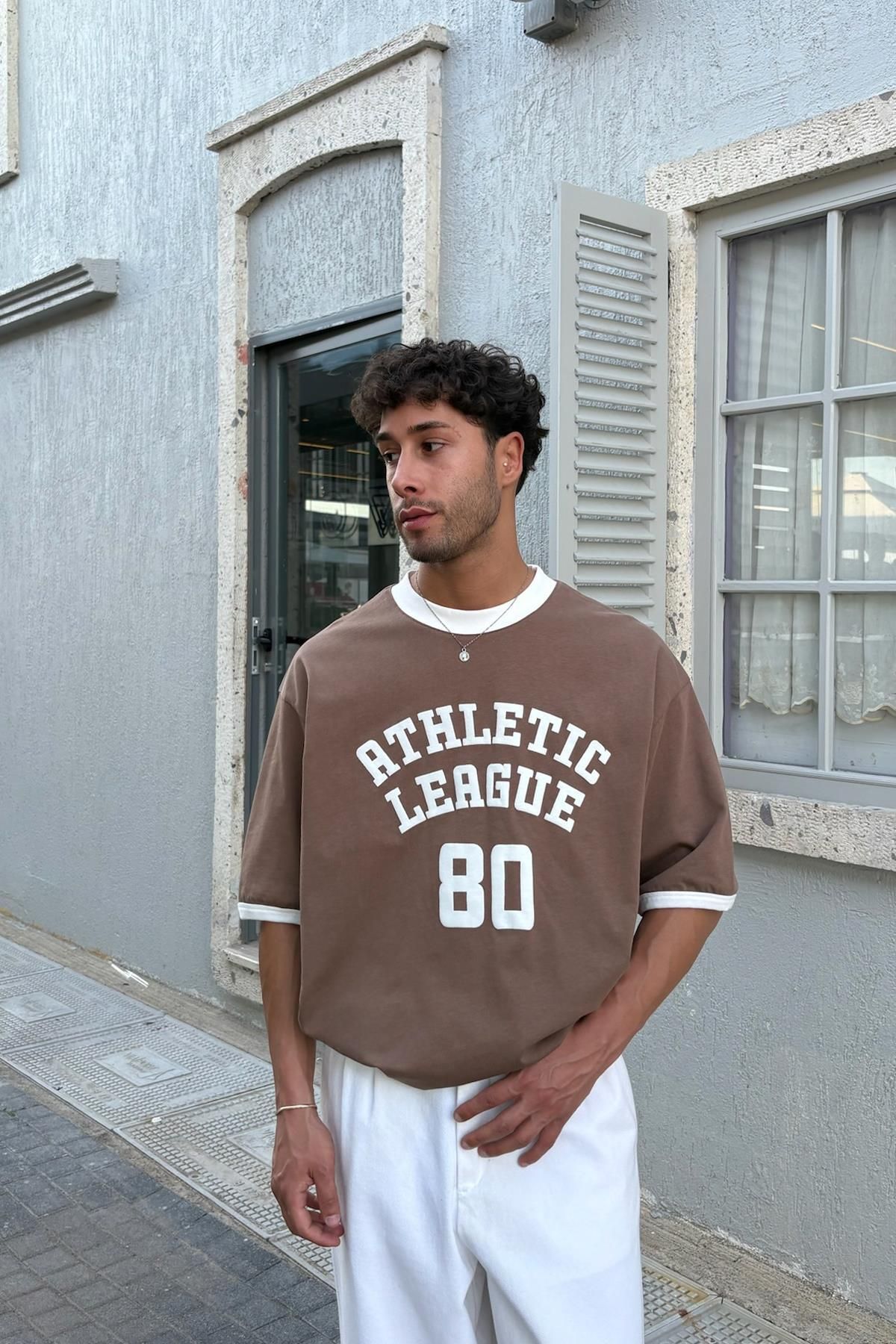 Flaw Wear Kahverengi Athletic Baskılı Oversize Tişört