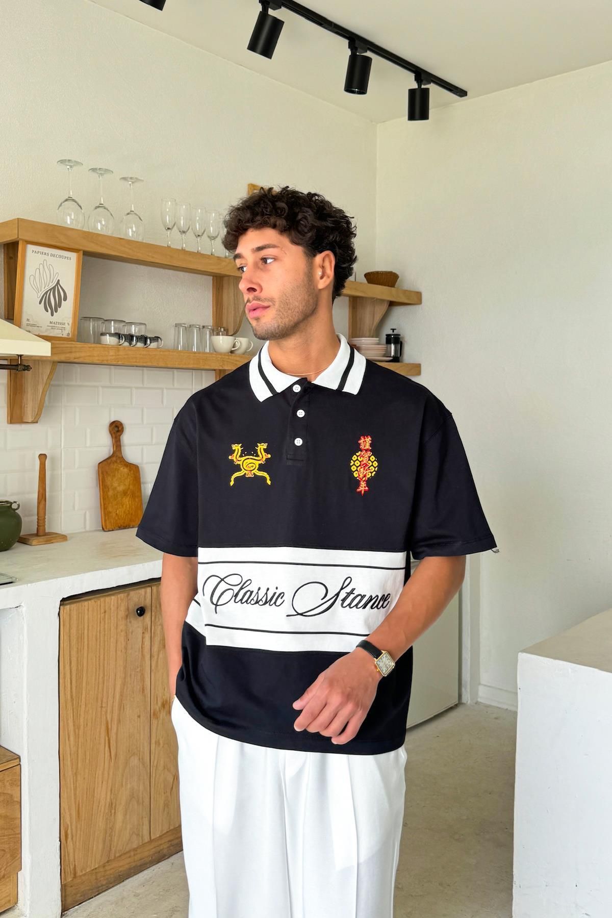 Flaw Wear Siyah Classic Stance Ara Biyeli Polo Yaka Tişört