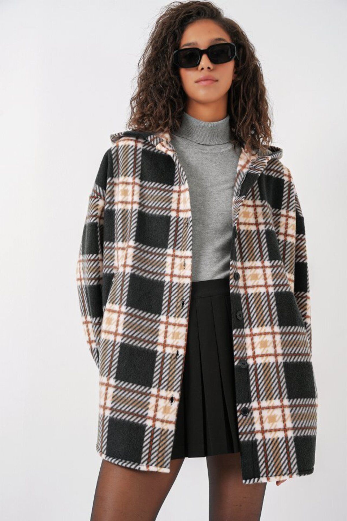 D&M Life Collection 0710 Kapüşonlu Oversize Gömlek - D. Siyah - 42