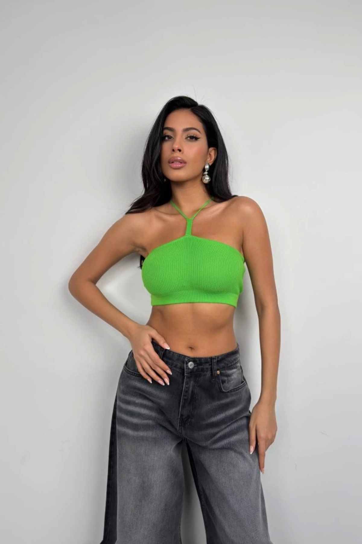 Omarı Yüksek Bel Detaylı Crop Pantolon