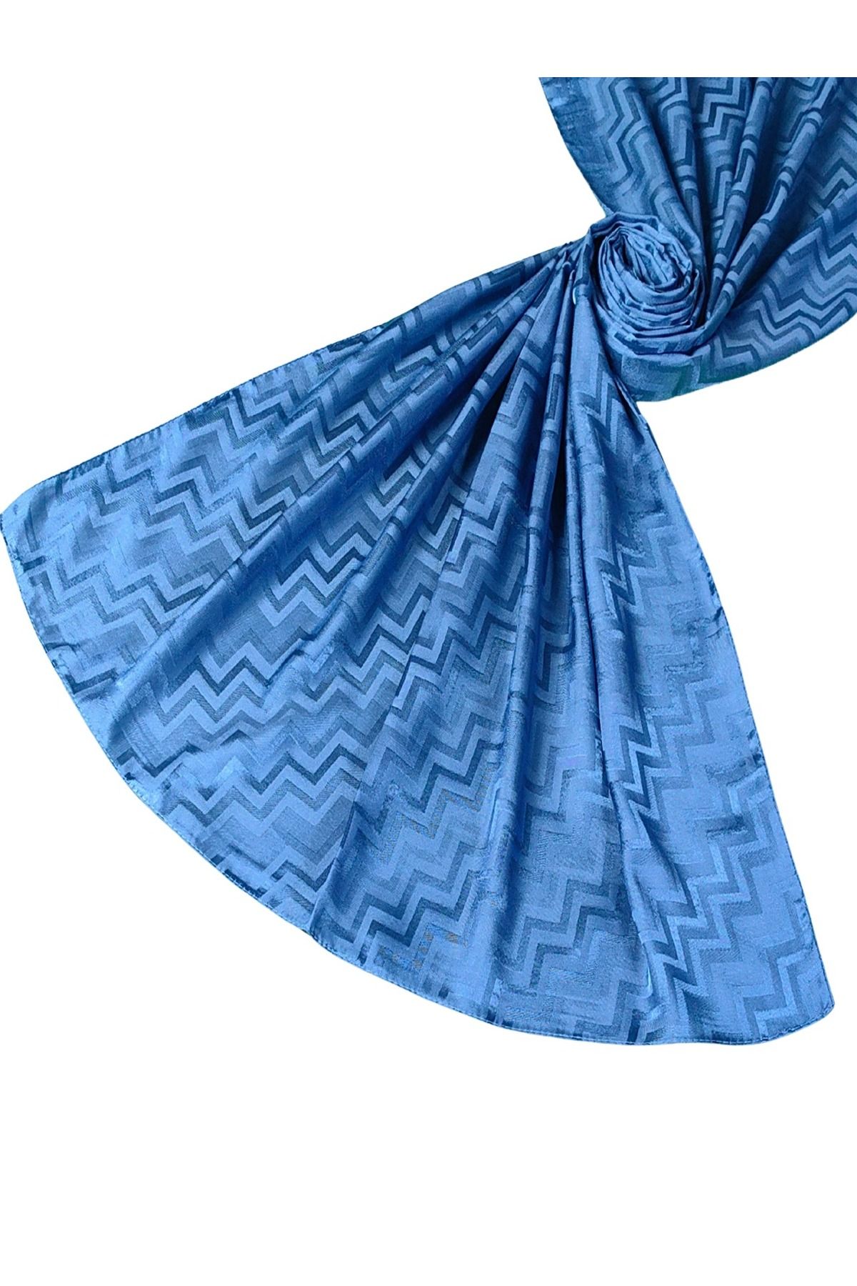mim eşarp İpeksi Dokulu Jakarlı ZikZak Desenli Şal 75x190 cm