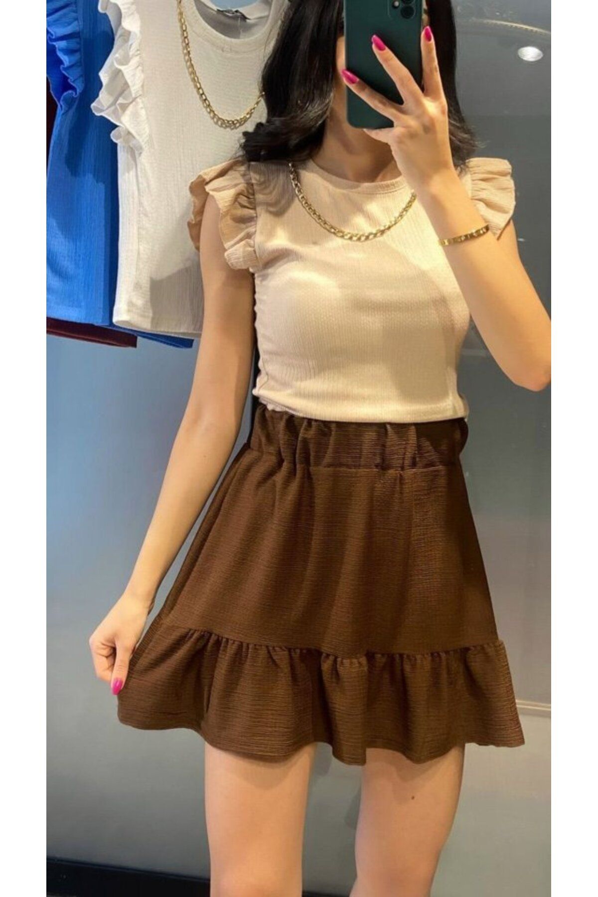 D&M Life Collection 1884 Örme Mini Etek - Kahverengi