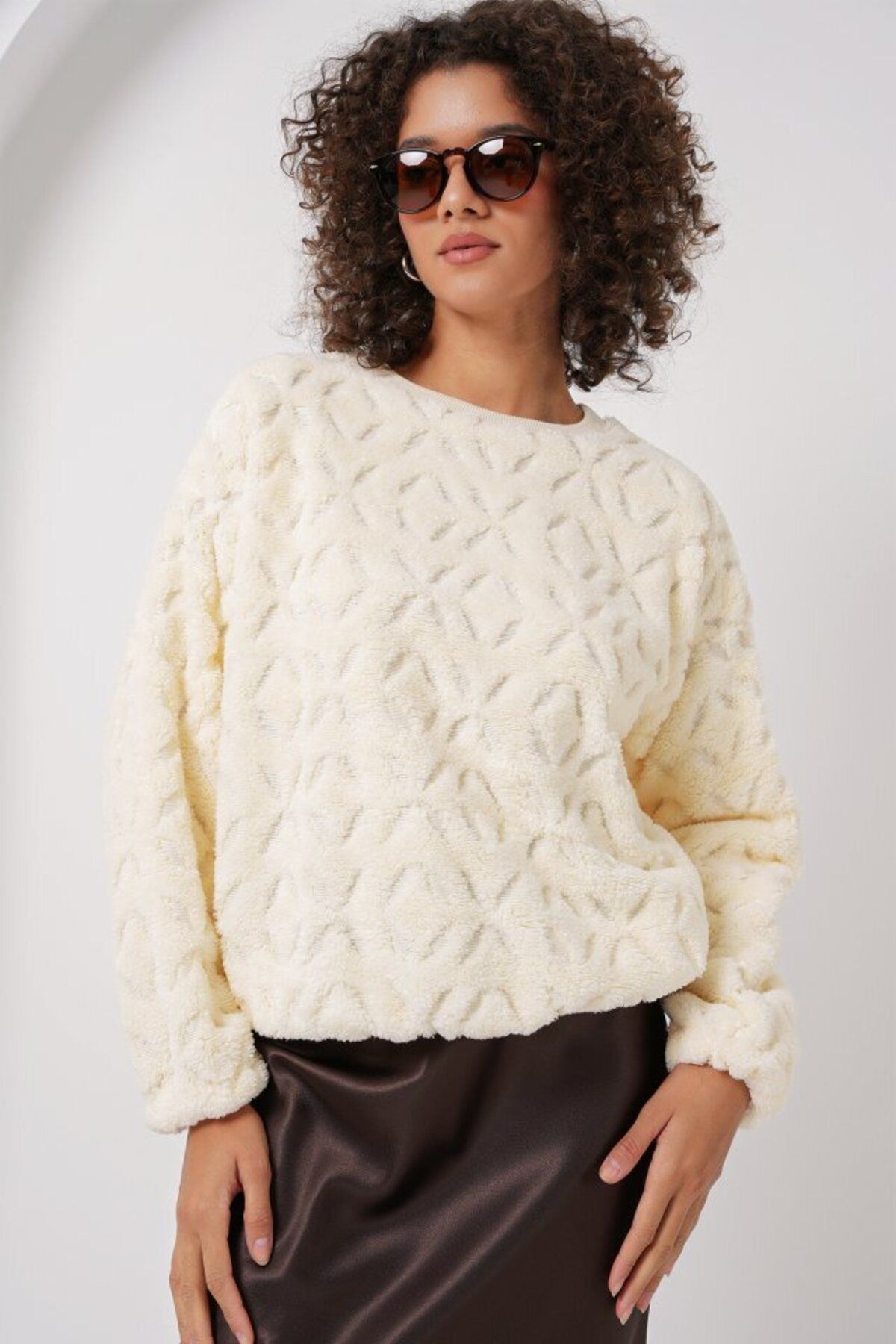 D&M Life Collection 55445 Peluş Kazak - Ekru - 38