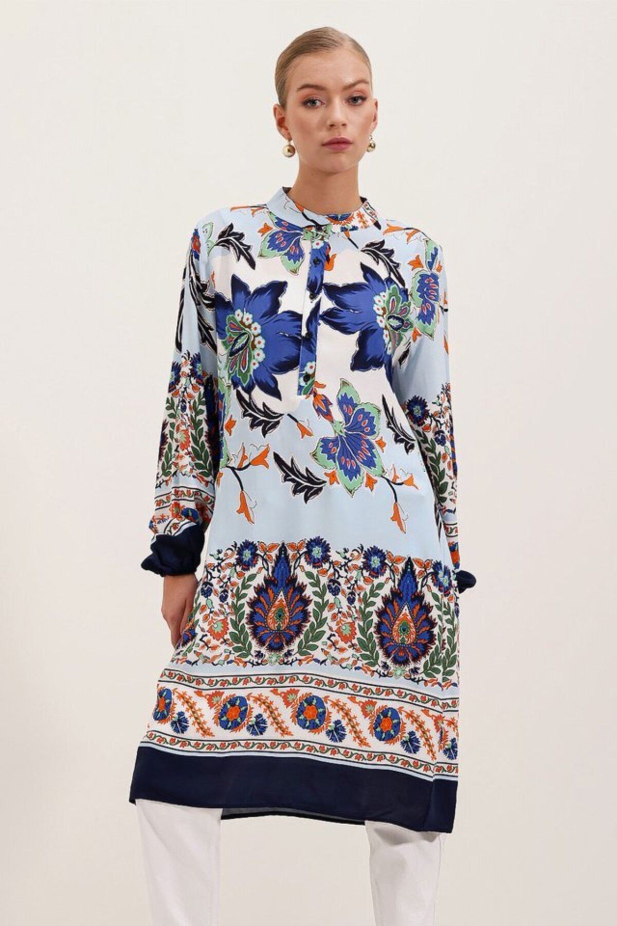 D&M Life Collection 5903 Desenli Viskon Elbise - Lacivert - 42 - Lacivert
