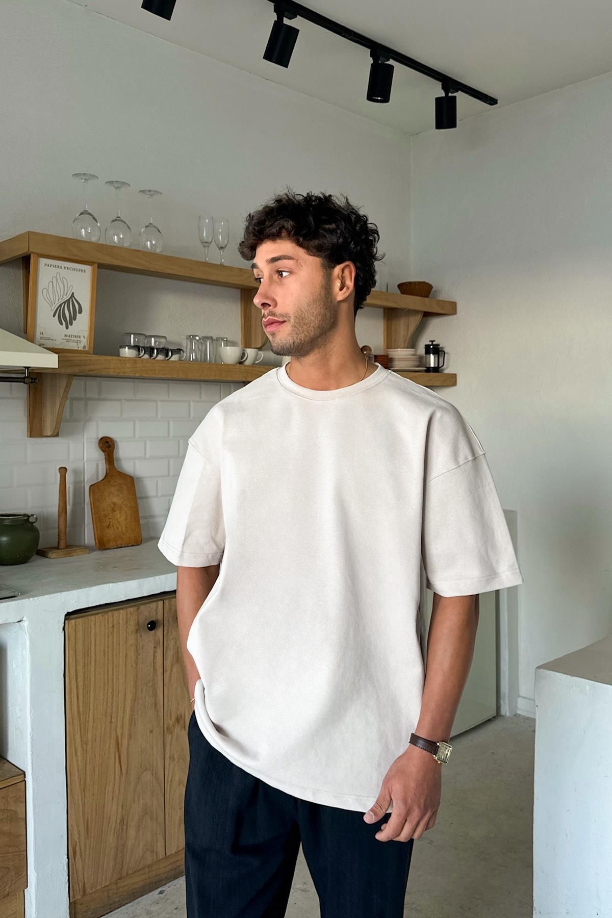 Flaw Wear Taş Rengi Basic Oversize Tişört