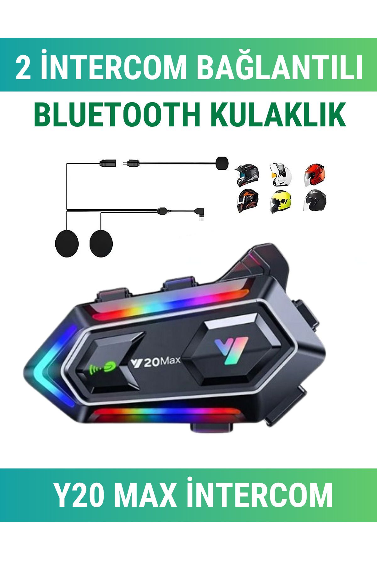 WUNİT Y20 MAX İki Kişi Bağlantılı Telsiz Özellikli 5.3 Motosiklet Kask Kulaklık RGB Motorsiklet Interkom