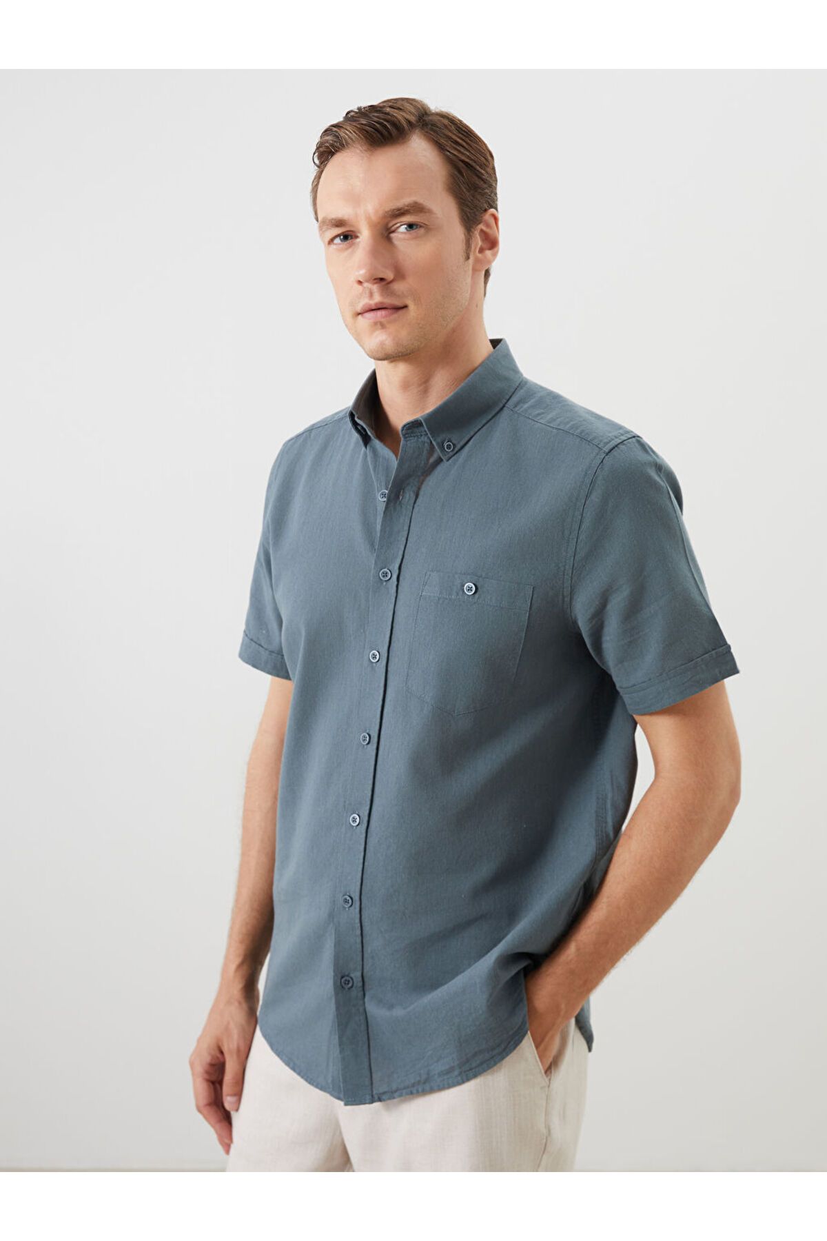 LC Waikiki Regular Fit Keten Karışımlı Erkek Gömlek