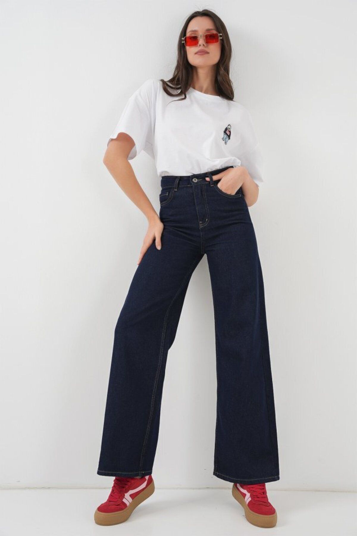 D&M Life Collection Bol Paça Yüksek Bel Palazzo Kot Pantolon 6656 - K. Lacivert - 31