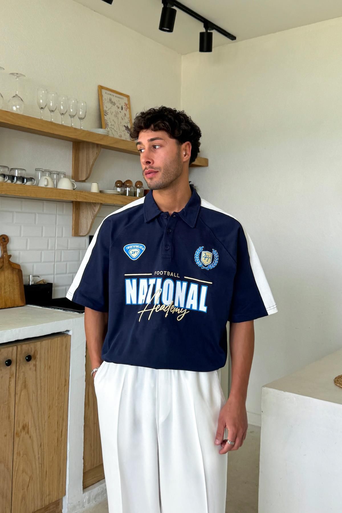 Flaw Wear Lacivert National Baskılı Polo Yaka Tişört